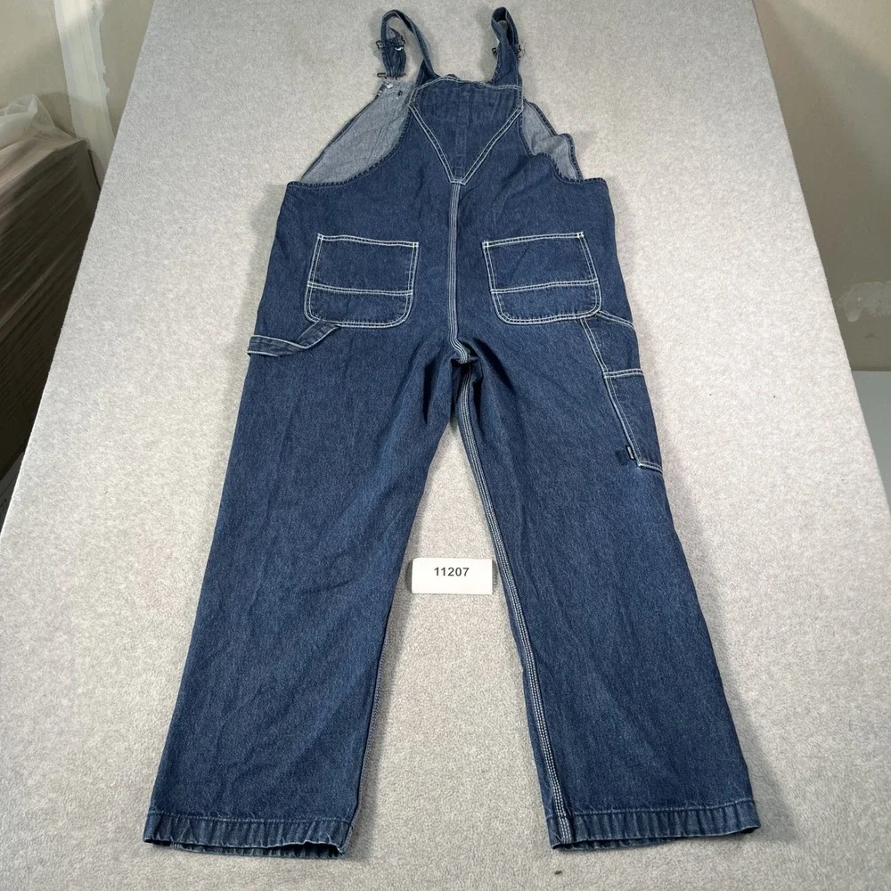 REAL WORK Bib Overalls Mens 40x30 Blue Denim Dungarees Workwear Casual Carpenter